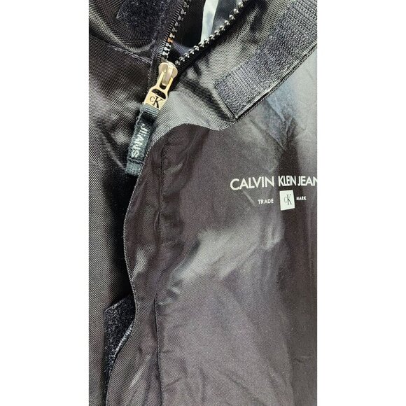 Calvin Klein Jeans Black Hooded Jacket XXL Lightweight Nylon Coat With Logo Prin - Picture 10 of 16